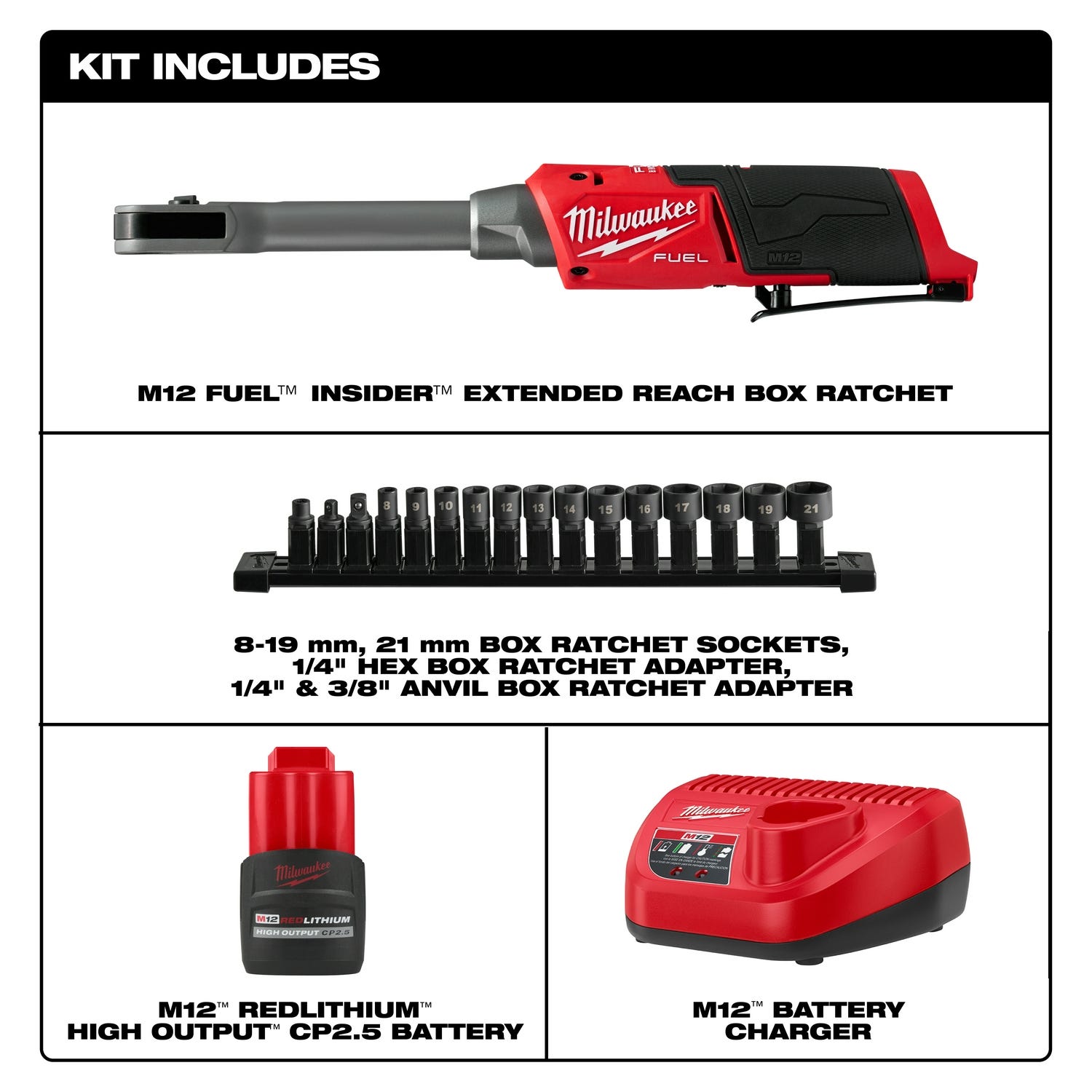 Milwaukee 3050-21 M12 FUEL INSIDER Extended Reach Box Ratchet