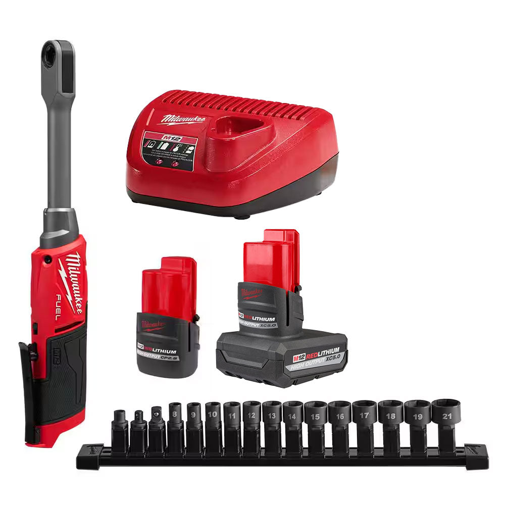 Milwaukee 3050-21 M12 FUEL INSIDER Extended Reach Box Ratchet 2.5Ah + 5.0Ah Kit