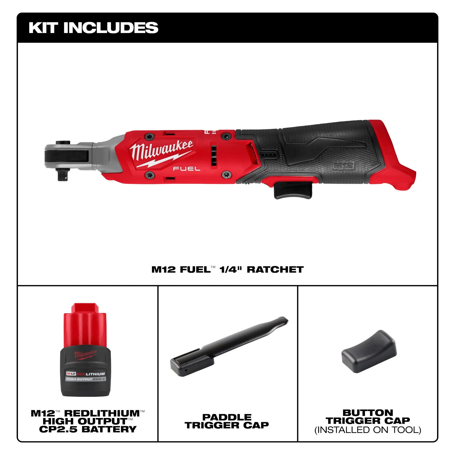 Milwaukee 3052-21 M12 FUEL Brushless 1/4-in. Ratchet 2.5Ah Kit