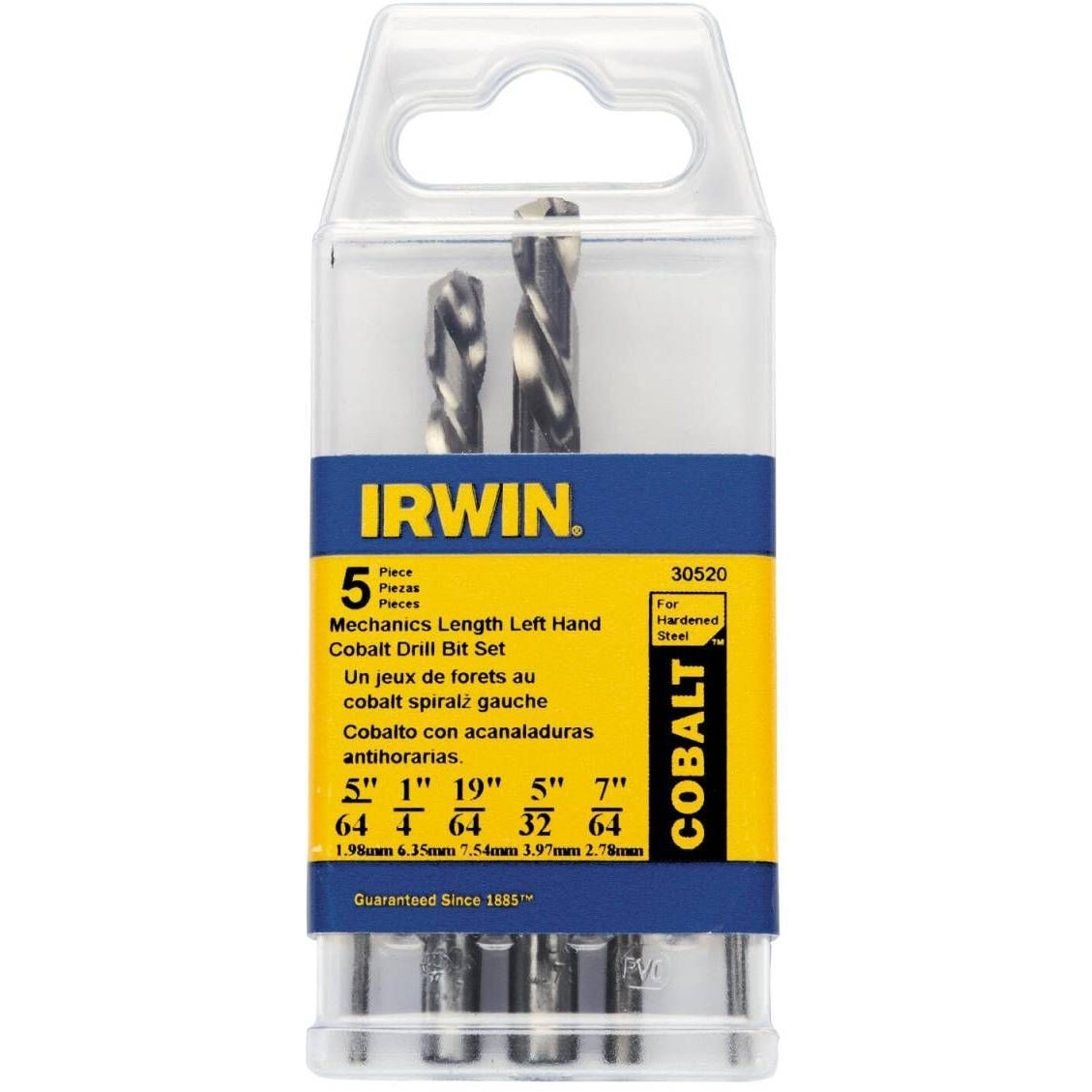 Irwin 30520 Left-Hand Mechanics Length Cobalt Alloy Steel High Speed Steel Drill Bit 5 Piece Set