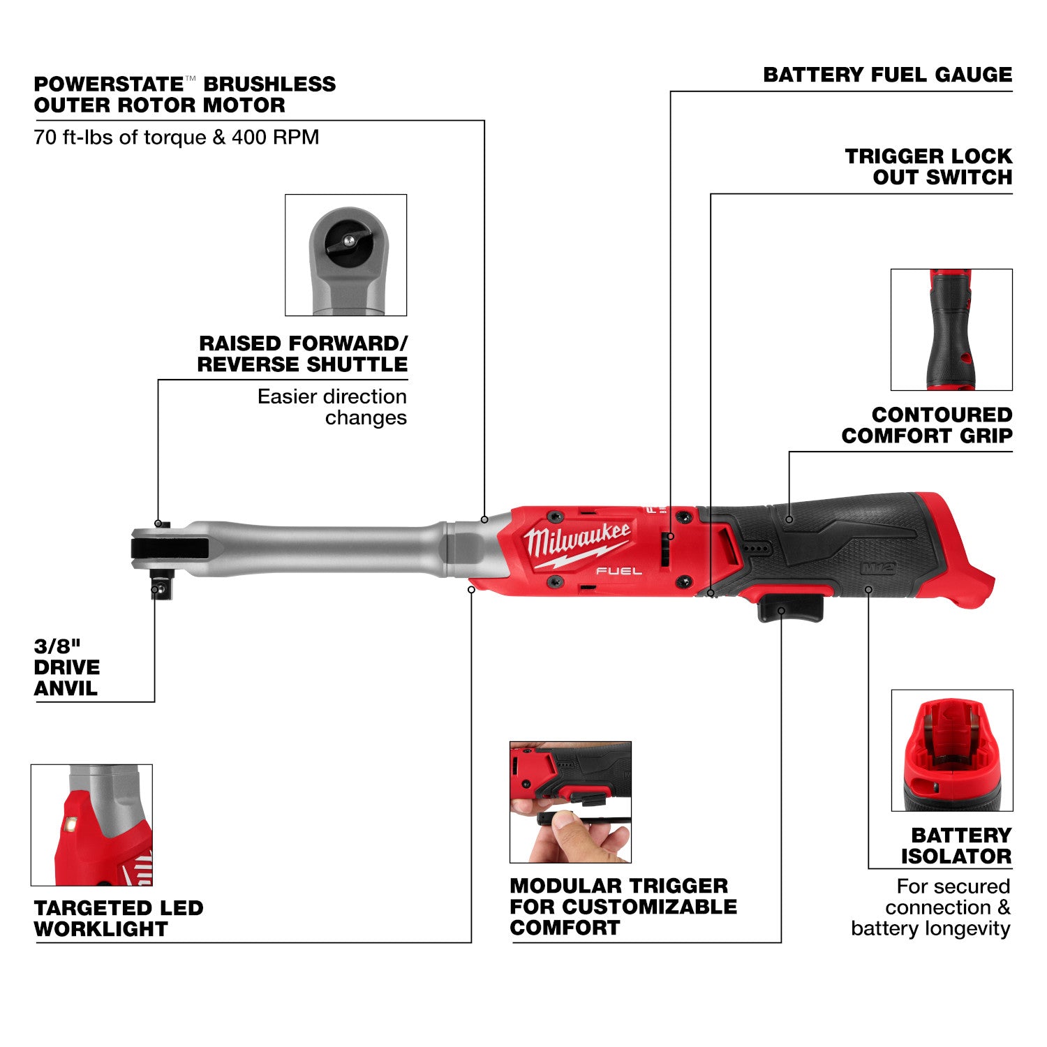 Milwaukee M12 FUEL 3/8-in. Extended Reach Ratchet (3059-20)