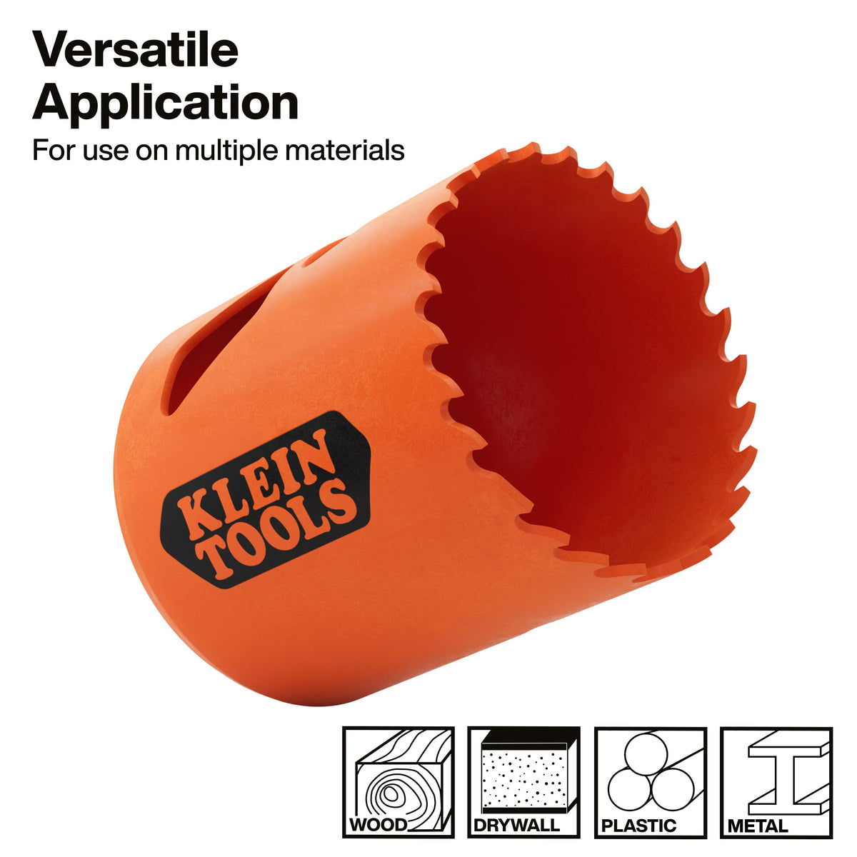 Klein Tools 31018 1-3/4-inch hole saw heavy-duty back plate on a quick-release arbor