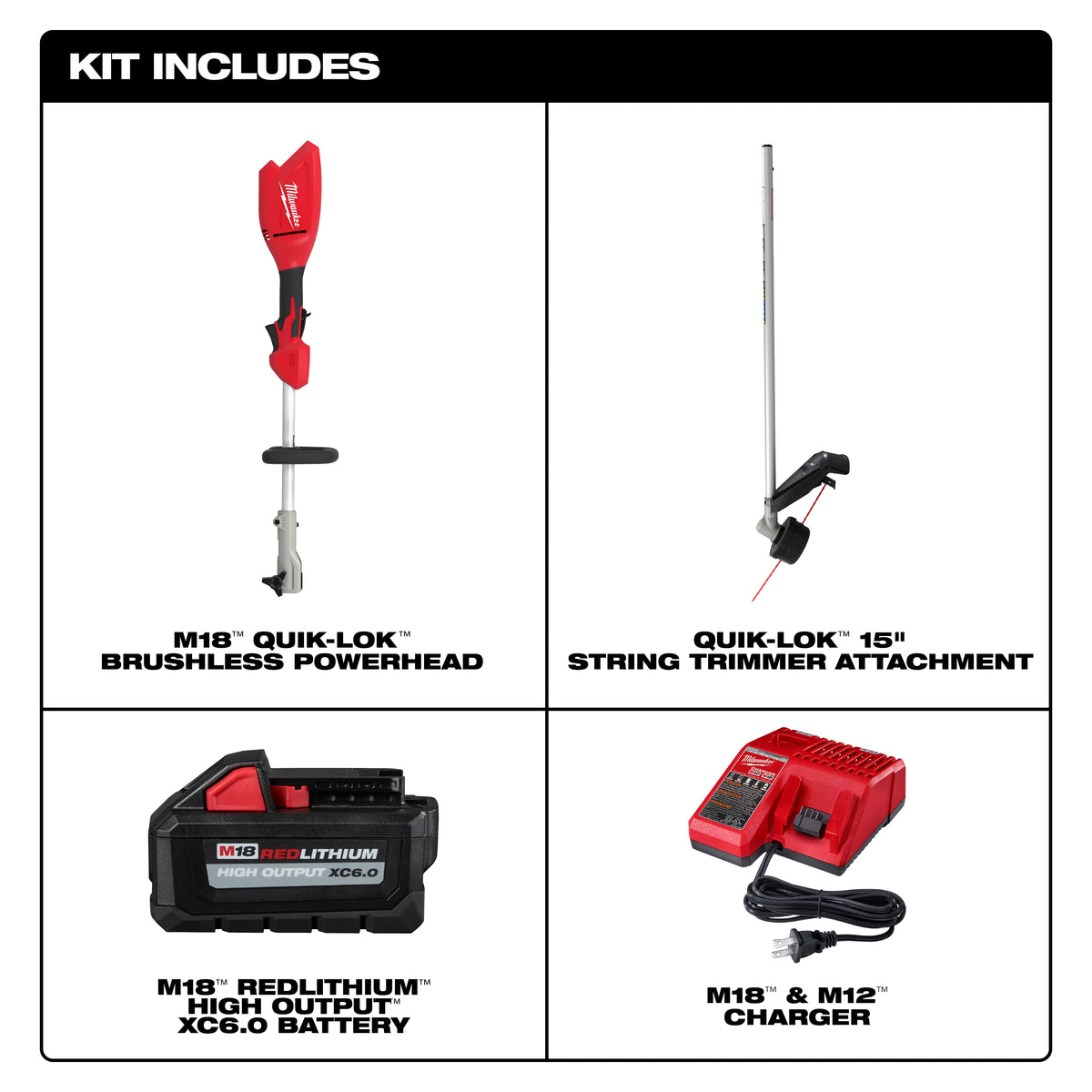 Milwaukee M18 QUIK-LOK Brushless 15-in. String Trimmer 6.0Ah Kit 3115-21ST what's included