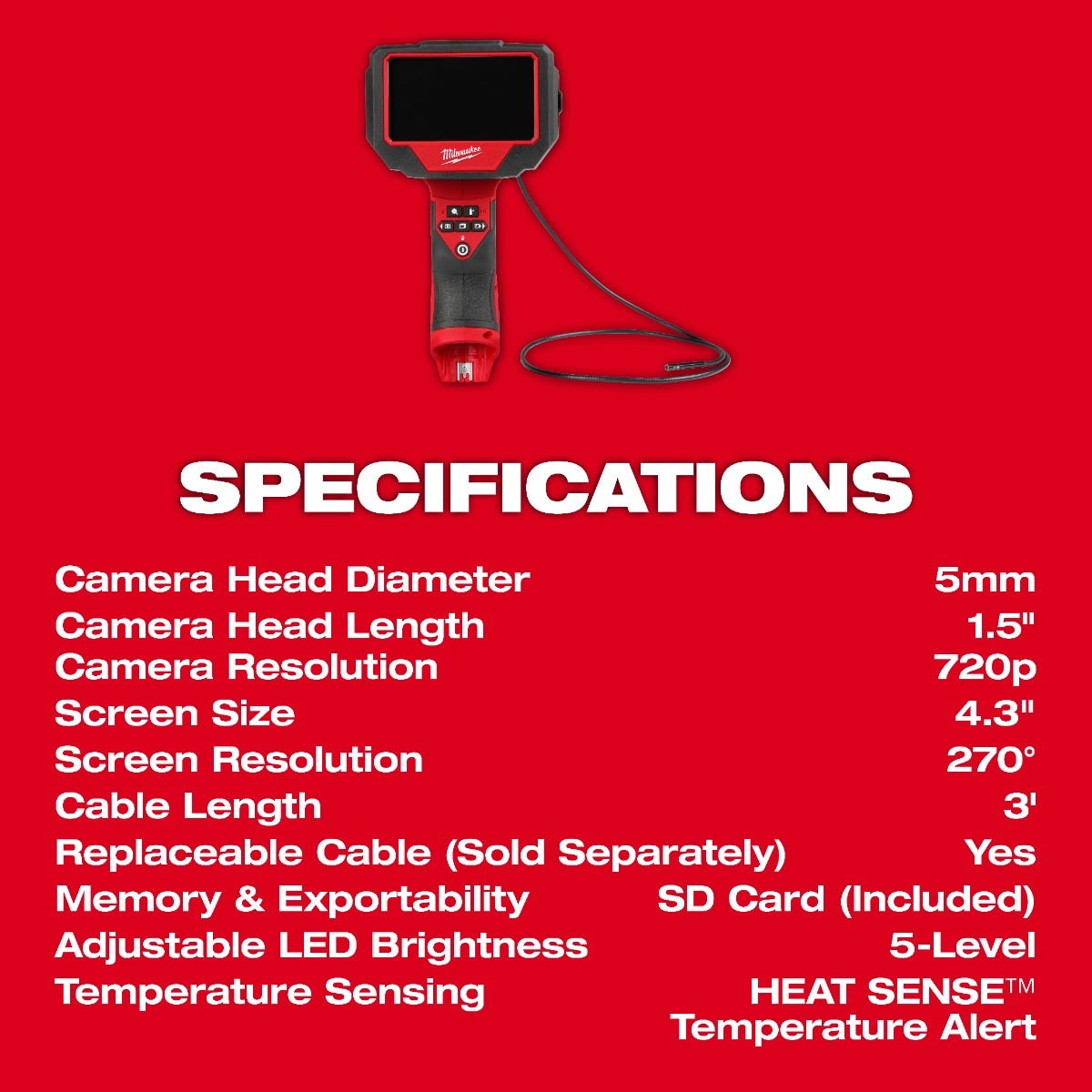 Milwaukee 3150-20 M12 Auto Technician Borescope, Tool Only