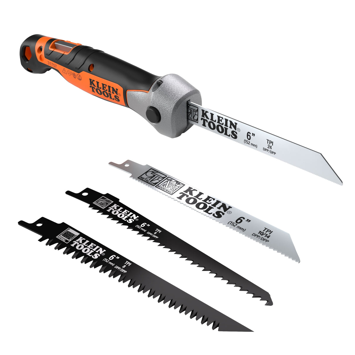 Klein Tools 31757 folding multi-purpose jab saw with four reciprocating saw-compatible blades from 6 to 24 TPI
