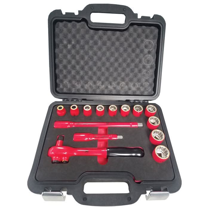 Wiha 31792 14-Piece Insulated Socket Set 1/2 in. Drive, SAE
