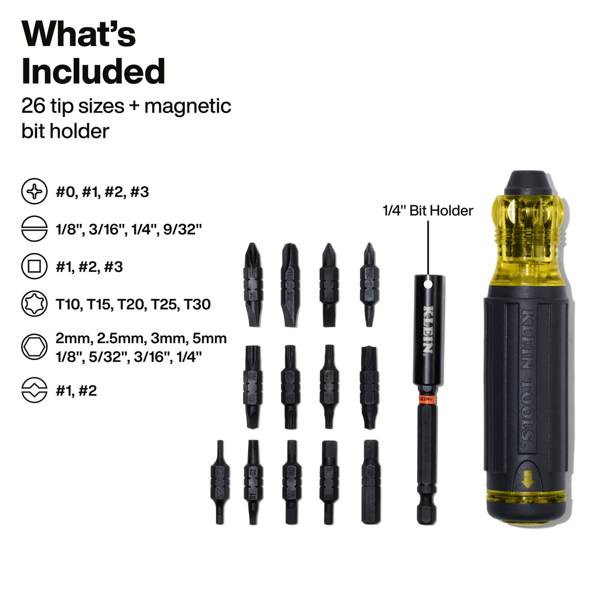 Klein Tools 32317HD 13 double-ended impact-rated bits covering Phillips, slotted, square, Torx, combo and hex