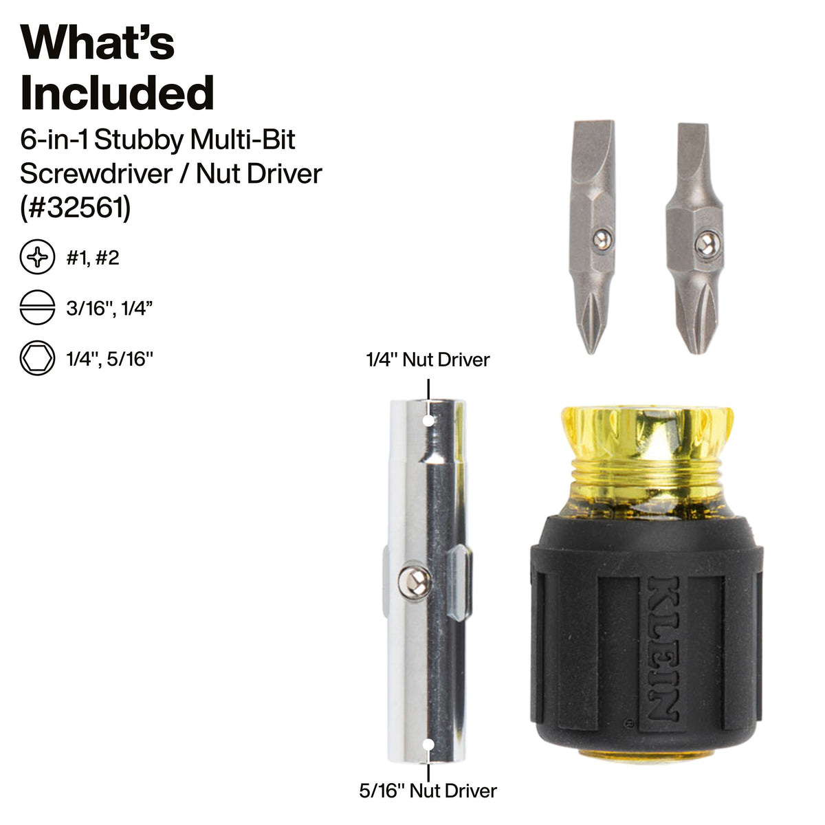 Klein Tools 32500 11-in-1 multi-bit screwdriver with Phillips, slotted, Torx and square bits plus three nut driver sizes