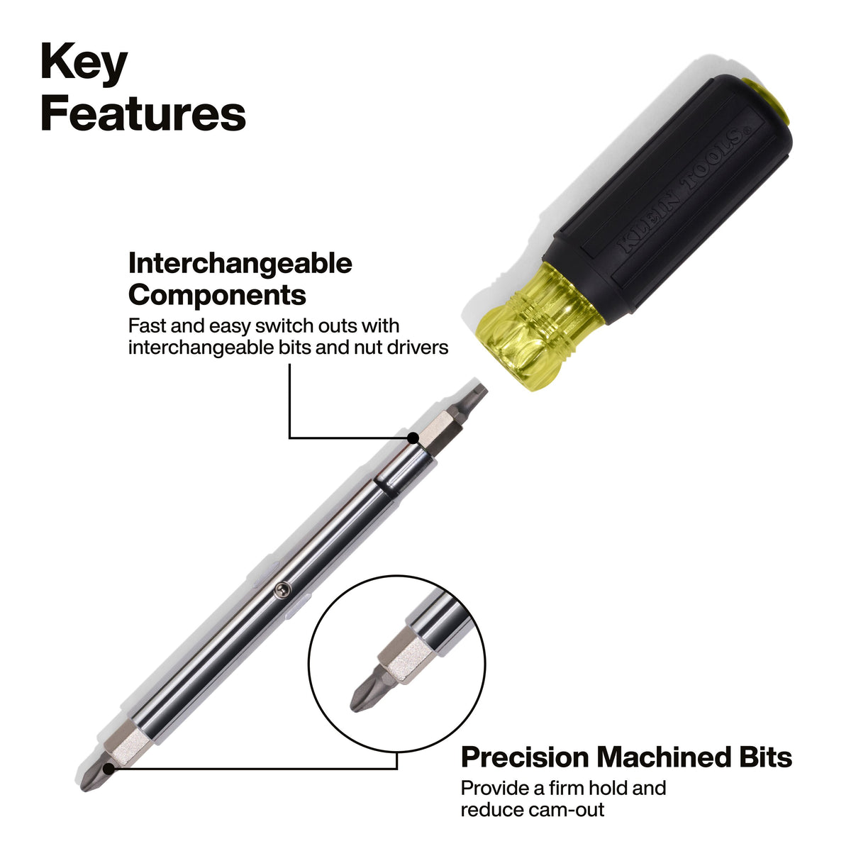 Klein Tools 32581 4-in-1 electronics screwdriver with non-magnetic Phillips and slotted precision tips