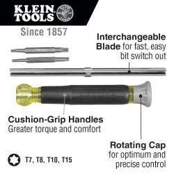 Klein Tools 32585 Multi-Bit Electronics Screwdriver, 4-in-1, TORX&reg; Bits