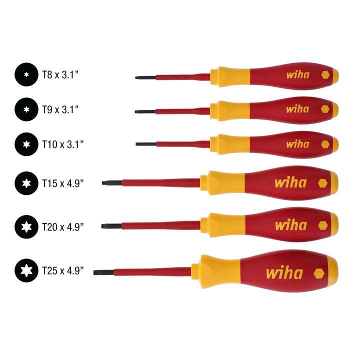 Wiha 32590 6-Piece Insulated SoftFinish Torx Screwdriver Set