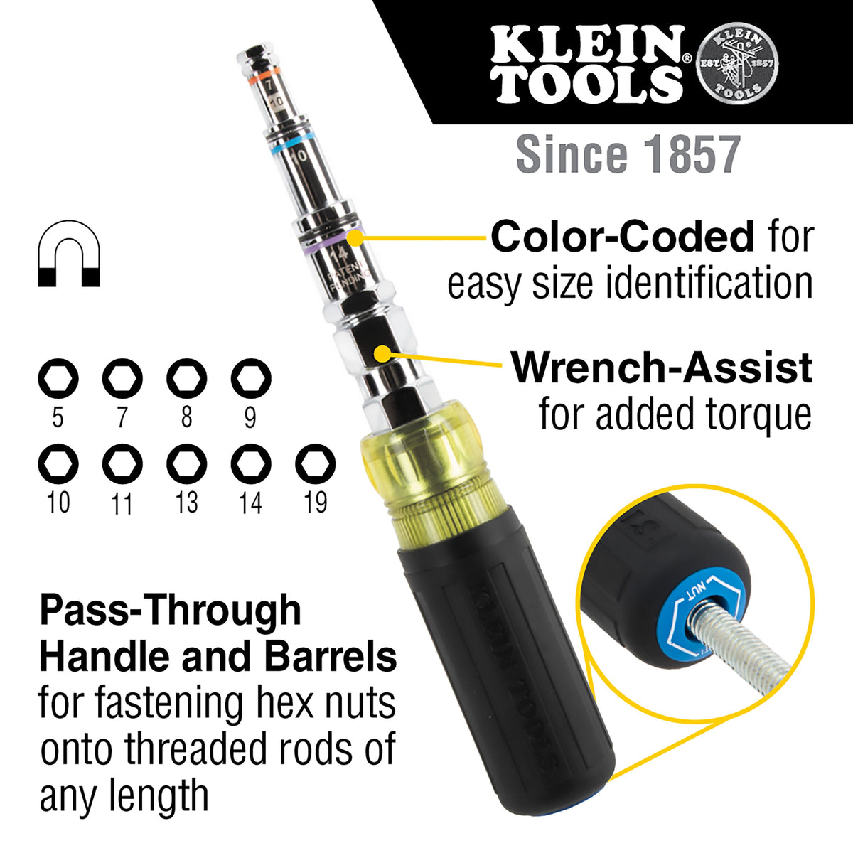 Klein 32809MAGM multi-nut driver feature detail