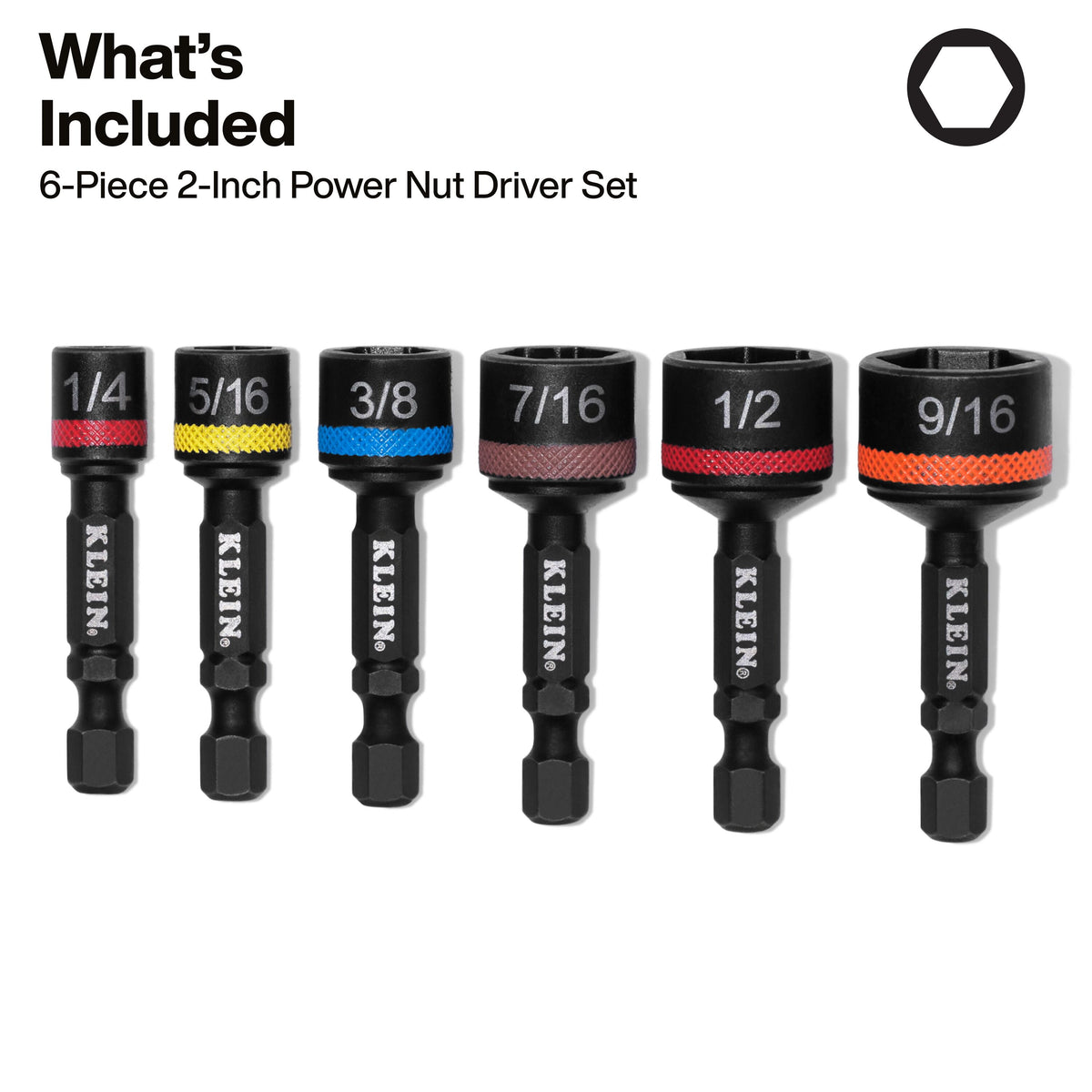 Klein Tools 32926S SAE nut setters 1/4, 5/16, 3/8, 7/16, 1/2 and 9/16-inch hex sizes