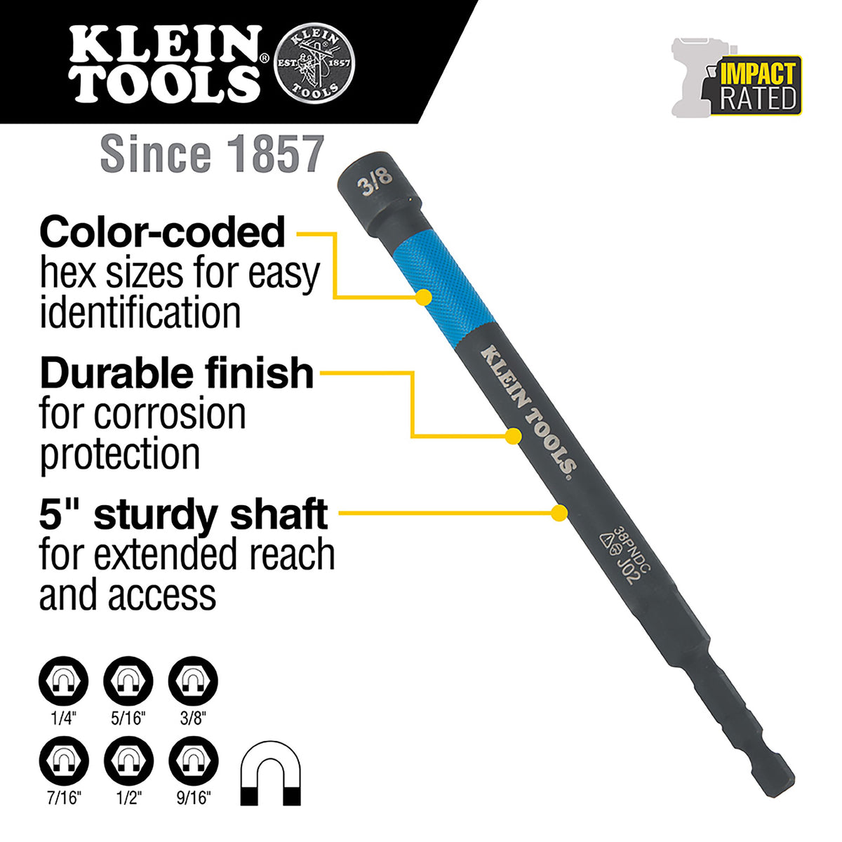 Klein 38PNDC magnetic color-coded power nut setter with rare-earth magnet