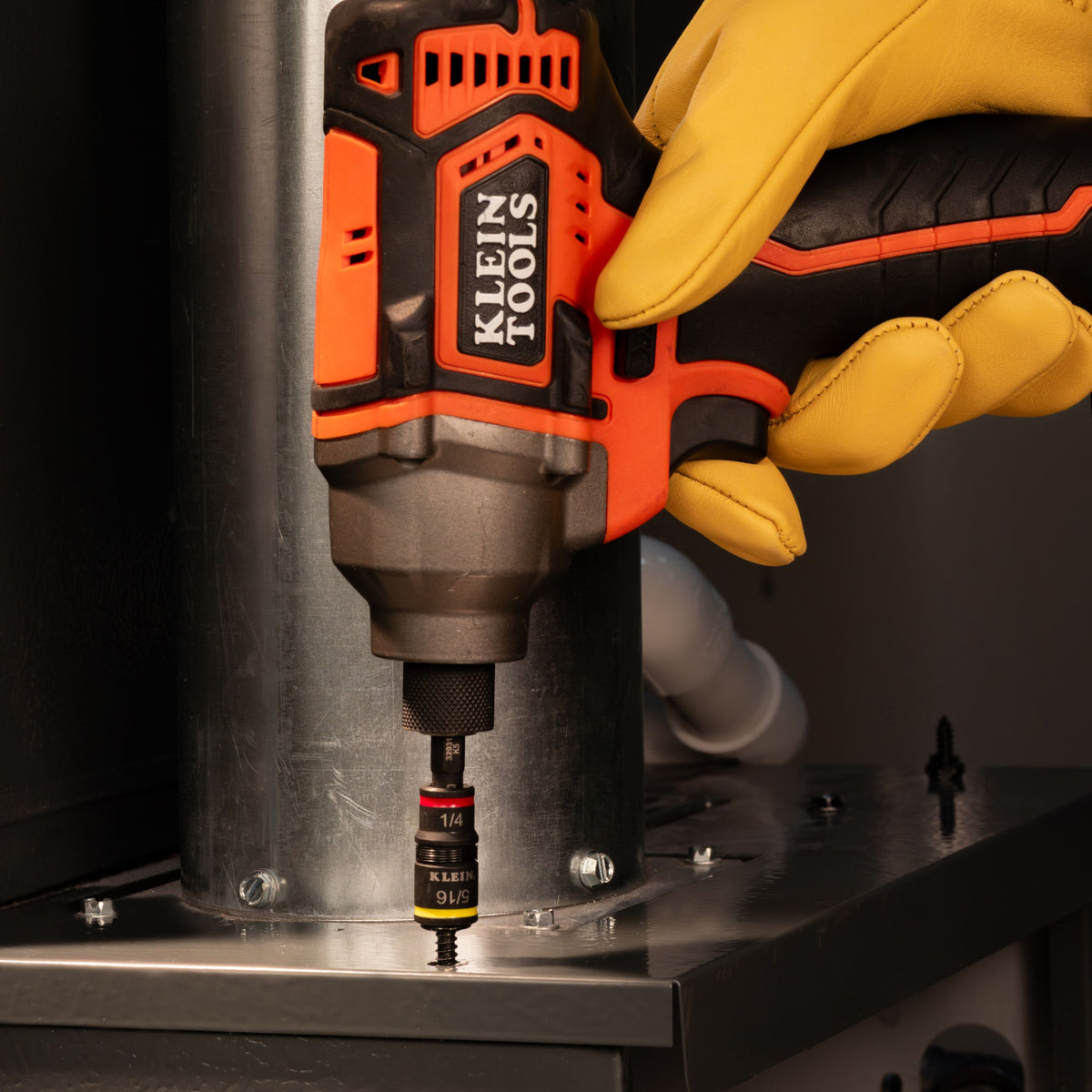 Klein Tools 32931P compact flip socket working in a tight space