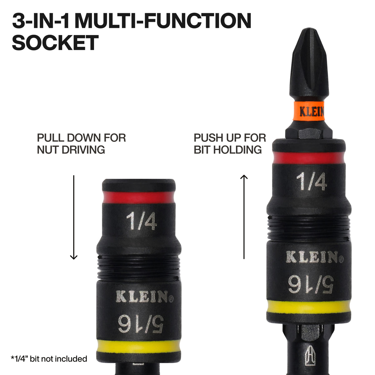 Klein Tools 32933KIT 1/4-inch socket holding a screwdriver bit