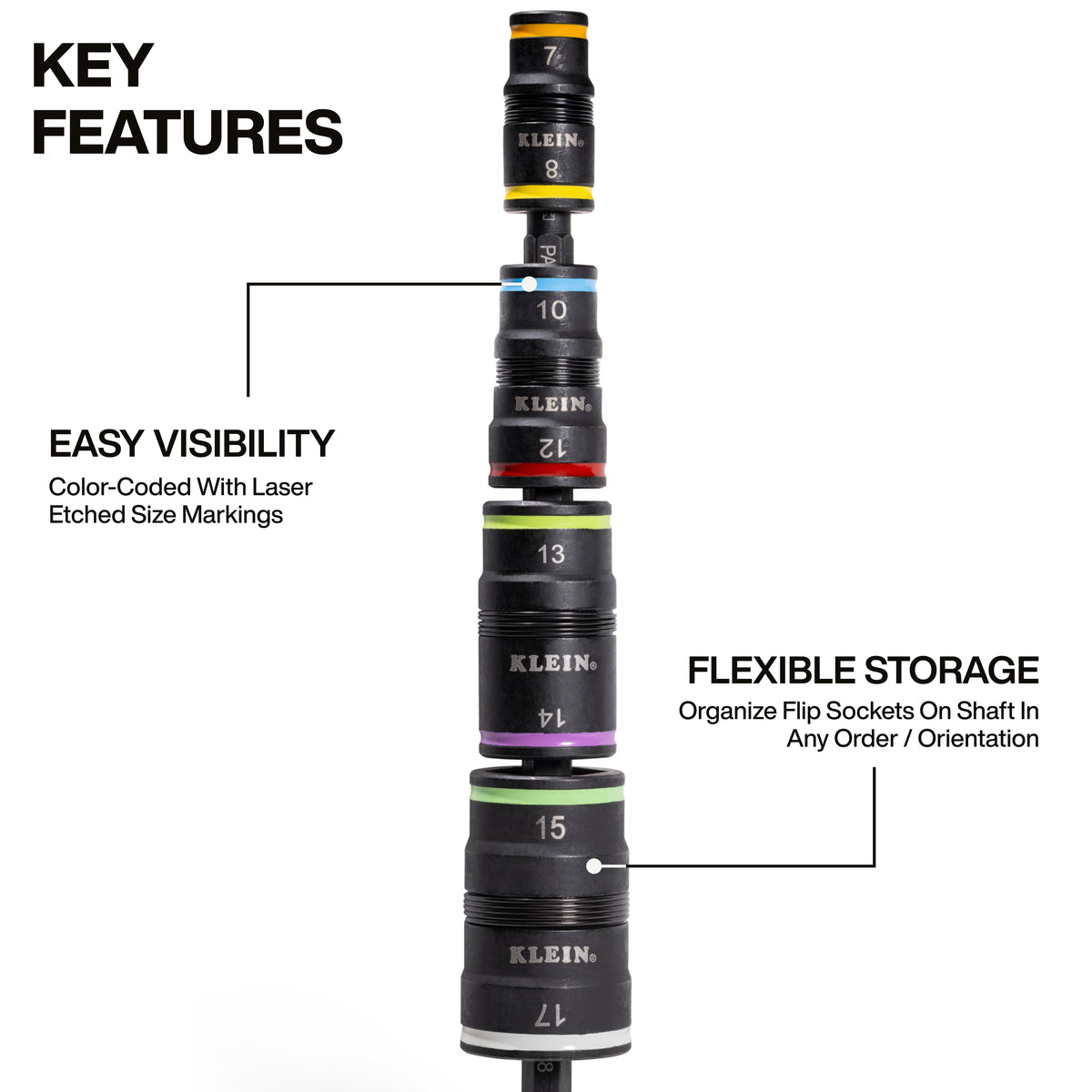 Klein 32934M metric flip socket set feature detail 2