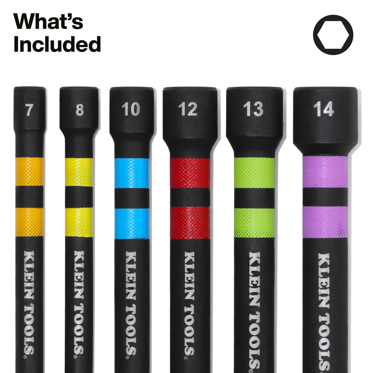 Klein Tools 32940M power nut drivers in 7, 8, 10, 12, 13 and 14 mm with 6-inch reach