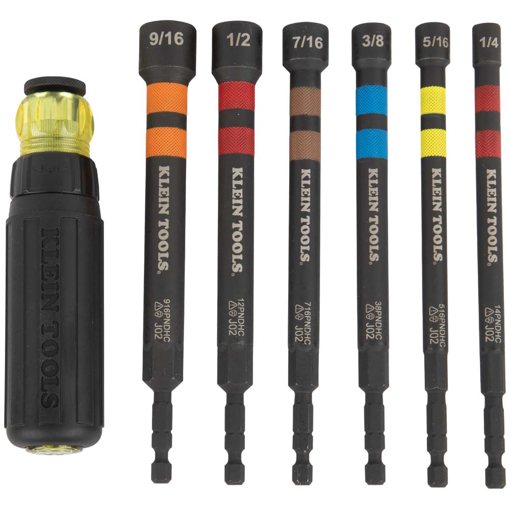 Klein Tools 32950 7-Piece Hollow Magnetic Color-Coded Ratcheting Power Nut Driver Set