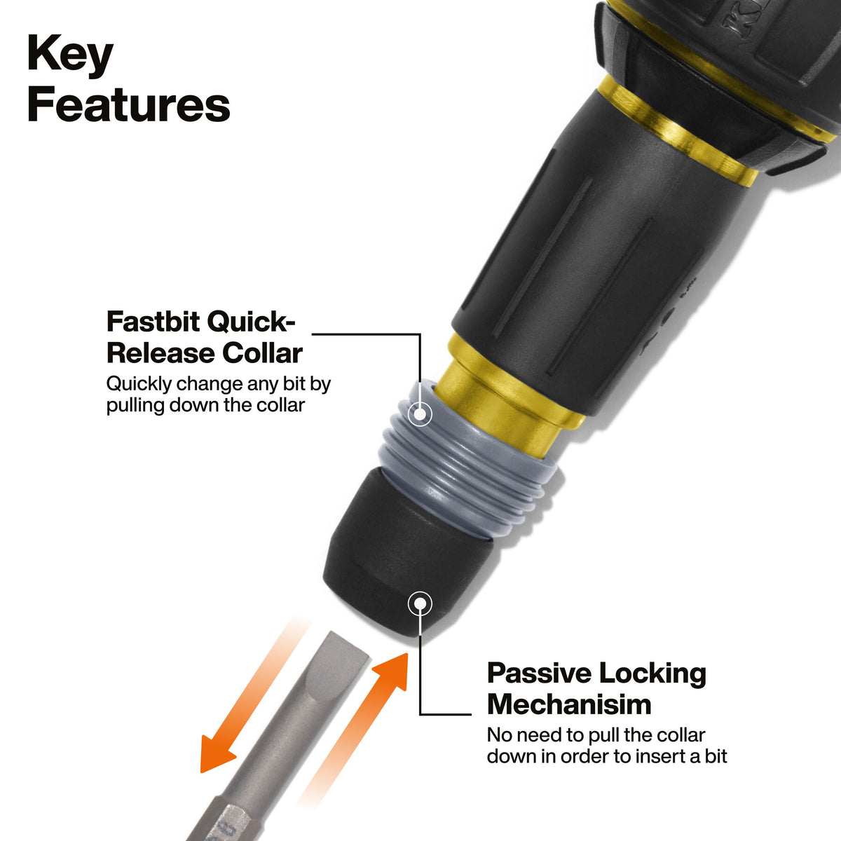 Klein Tools 32960ARCHT Fastbit collar pulled down to release the double-ended bit