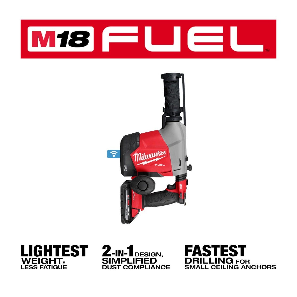 Milwaukee 3311-22 M18 FUEL Overhead Rotary Hammer w/ Integrated Dust Extraction 3.0Ah CP Kit