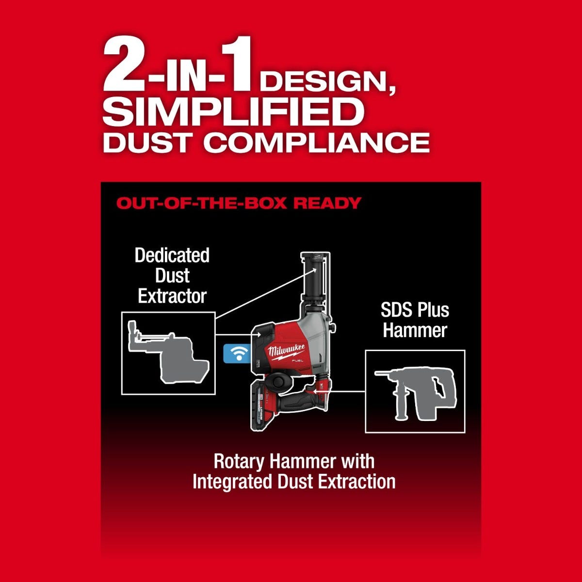 Milwaukee 3311-22 M18 FUEL Overhead Rotary Hammer w/ Integrated Dust Extraction 3.0Ah CP Kit