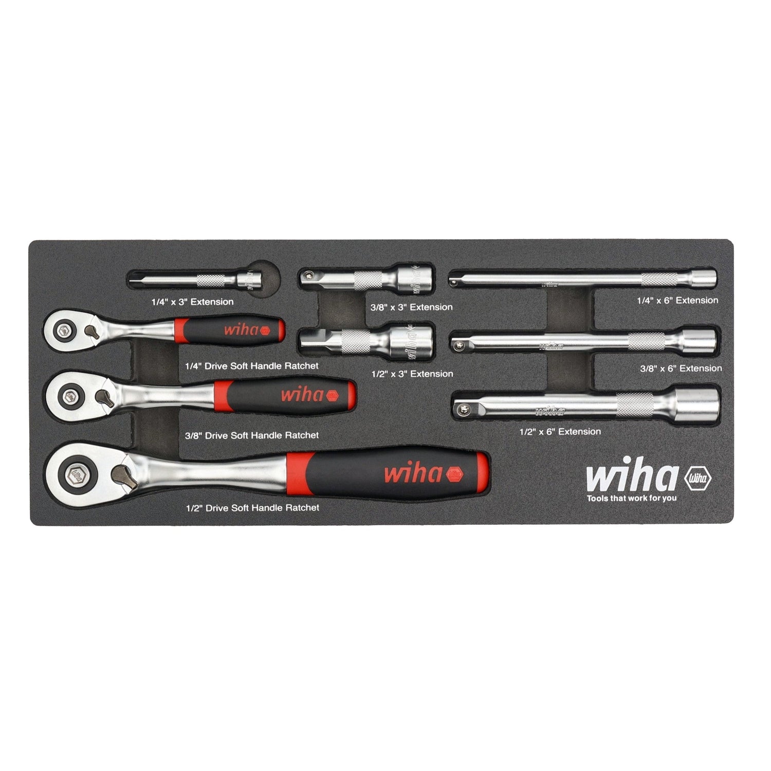 Wiha 33388 9-Piece SoftFinish Ratchet Tray Set