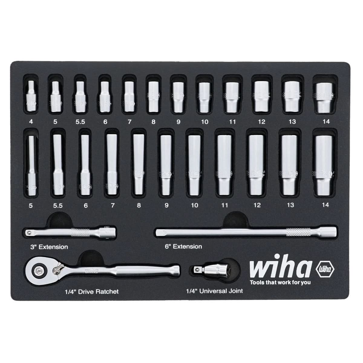 Wiha 33395 27-Piece 1/4" Drive Metric Professional Socket Set