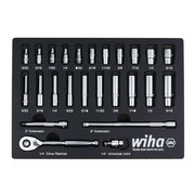 Wiha 33396 25-Piece 1/4 in. Drive Professional Standard And Deep Socket Tray Set, SAE