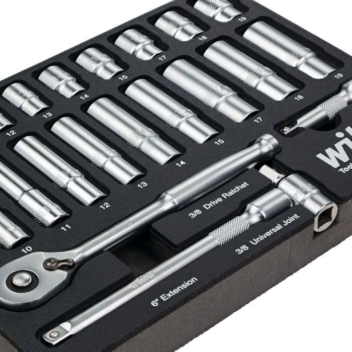 Wiha 33396 25-Piece 1/4 in. Drive Professional Standard And Deep Socket Tray Set, SAE