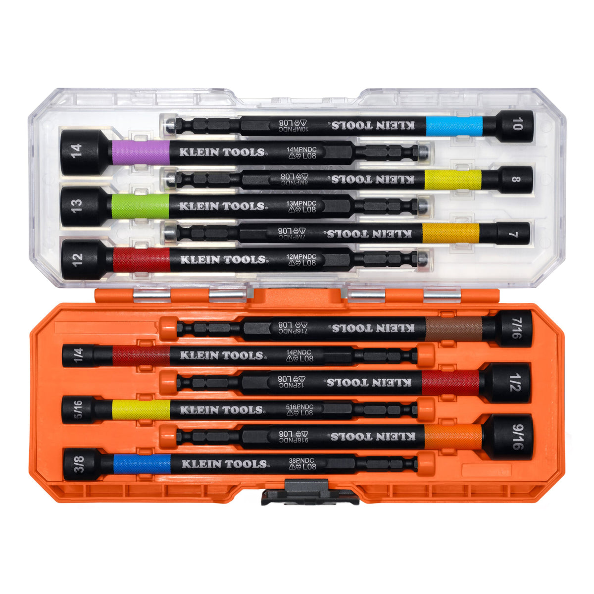 Klein Tools 33860 6-inch magnetic nut setter set, 12 pieces, SAE and metric in MODbox compatible case