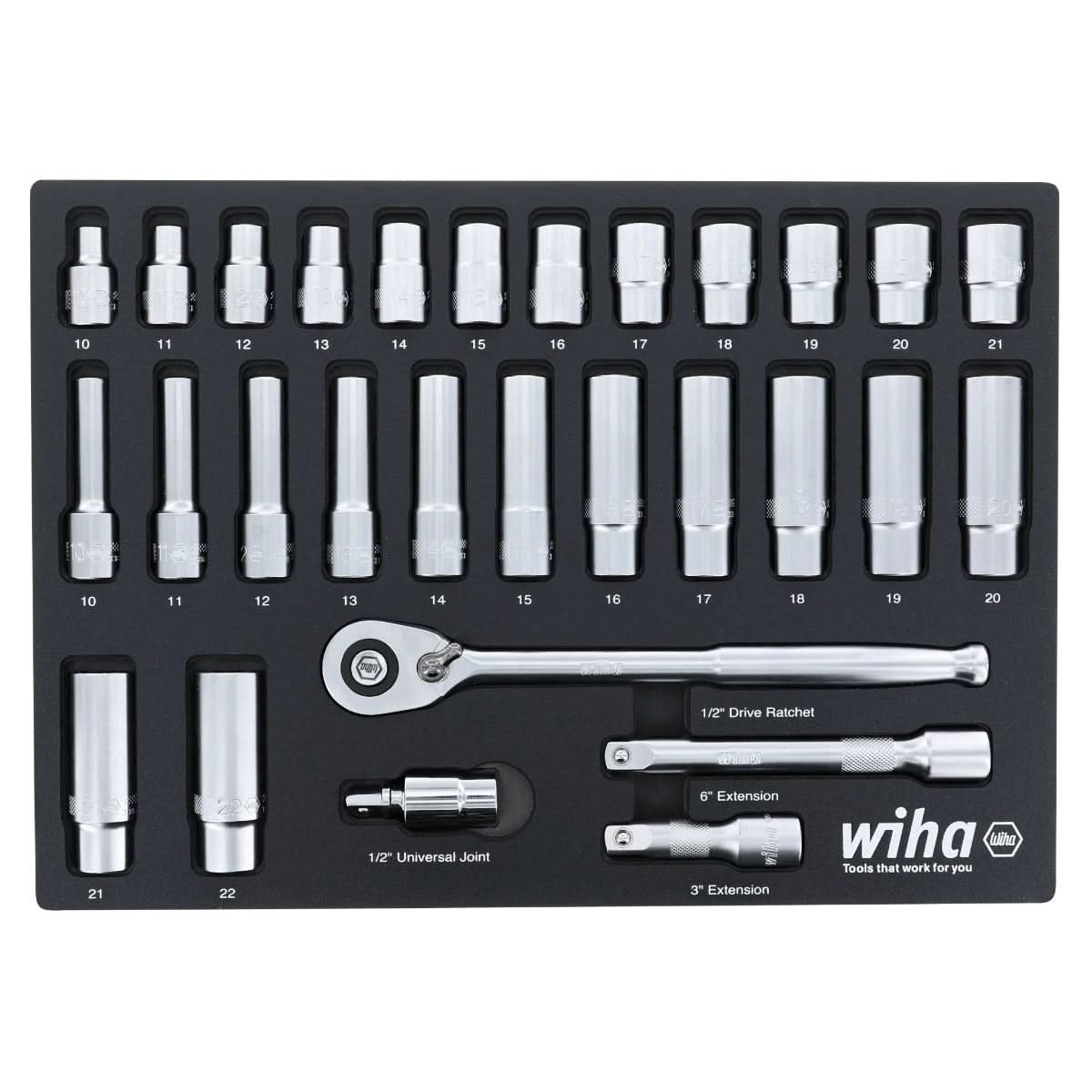 Wiha 33895 29-Piece 1/2" Drive Metric Professional Standard & Deep Socket Set