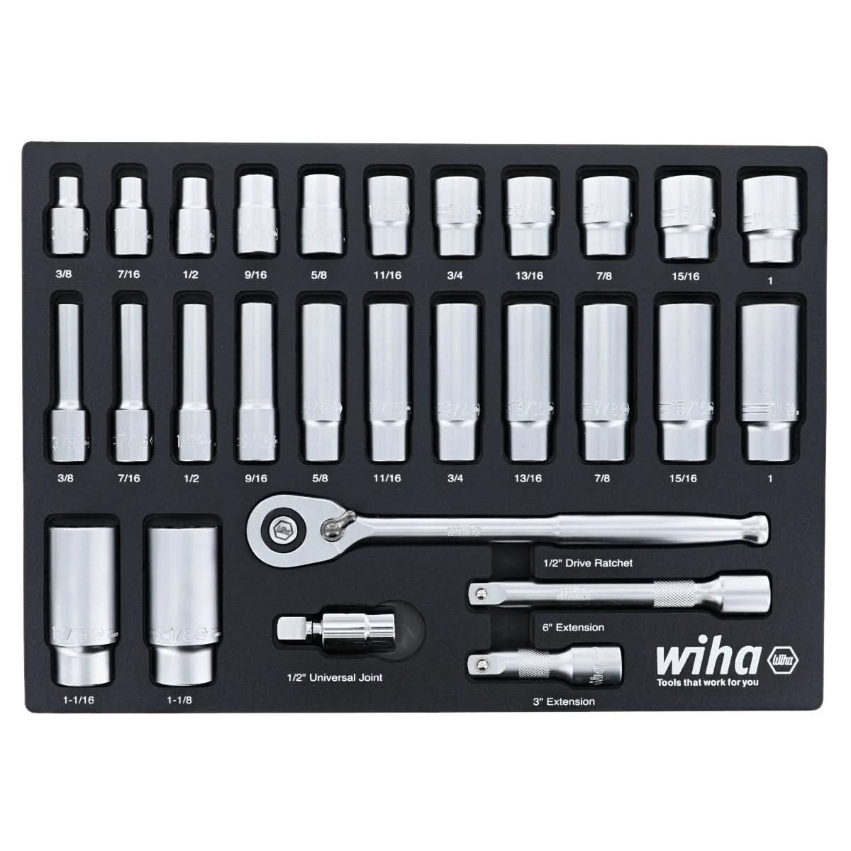 Wiha 33896 28-Piece 1/2" Drive SAE Professionial Standard & Deep Socket Set