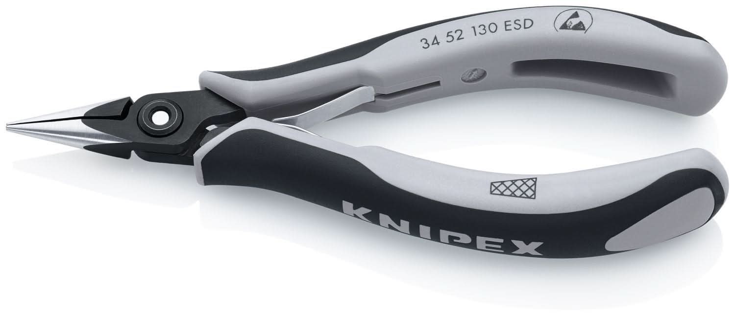 Knipex 34 52 130 ESD Electronics Pliers-Half Round Tips, Cross-Hatched, ESD Handles