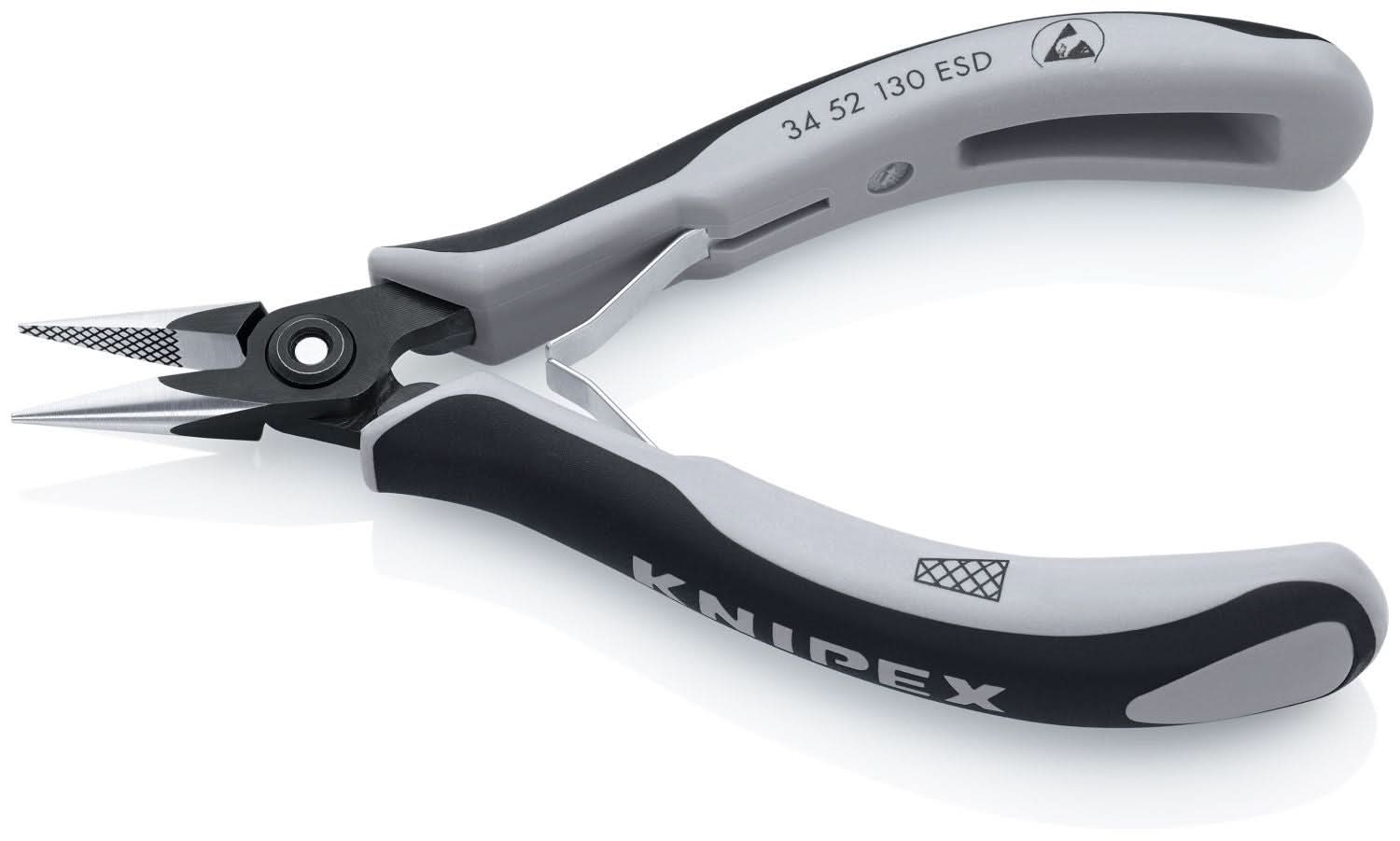 Knipex 34 52 130 ESD Electronics Pliers-Half Round Tips, Cross-Hatched, ESD Handles