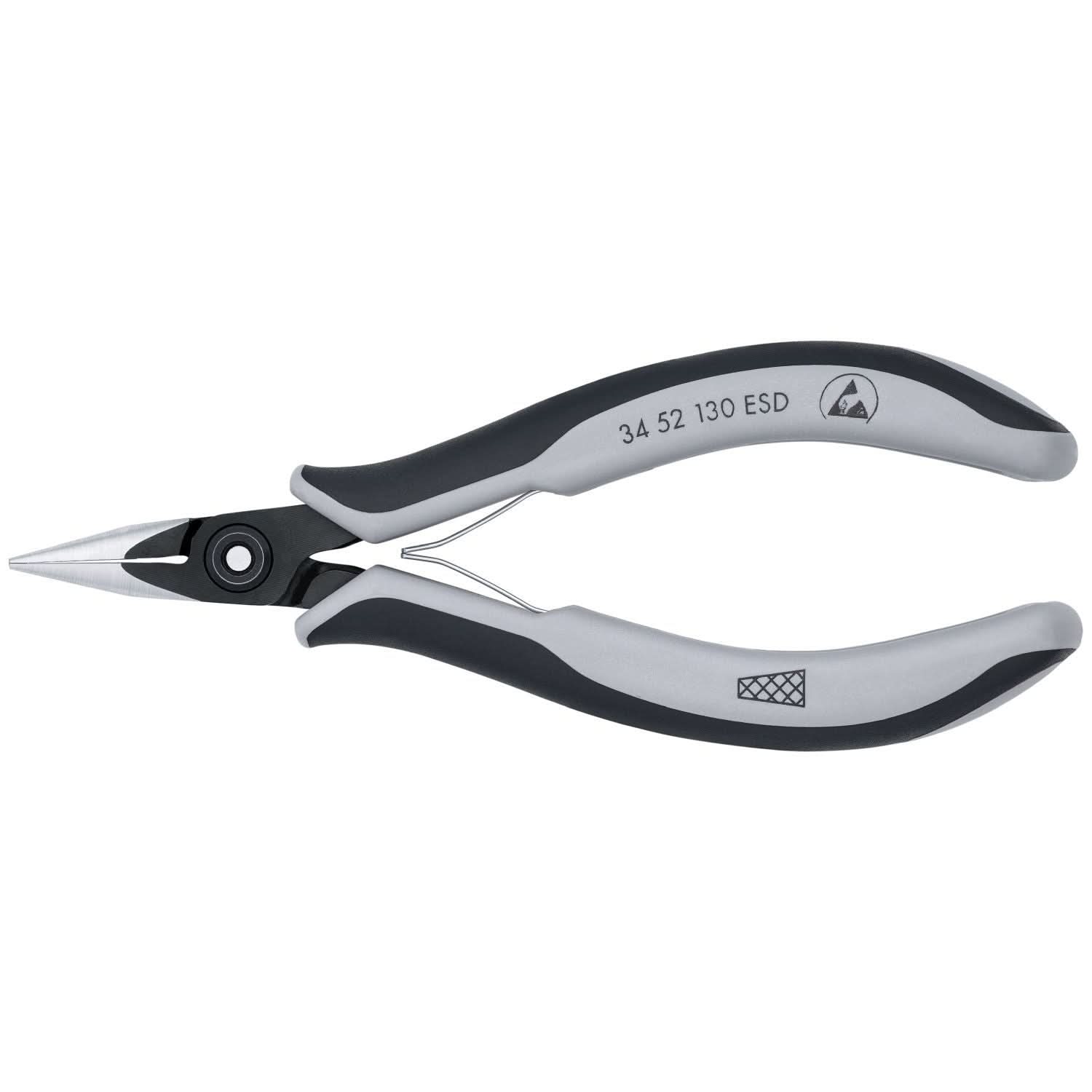 Knipex 34 52 130 ESD Electronics Pliers-Half Round Tips, Cross-Hatched, ESD Handles