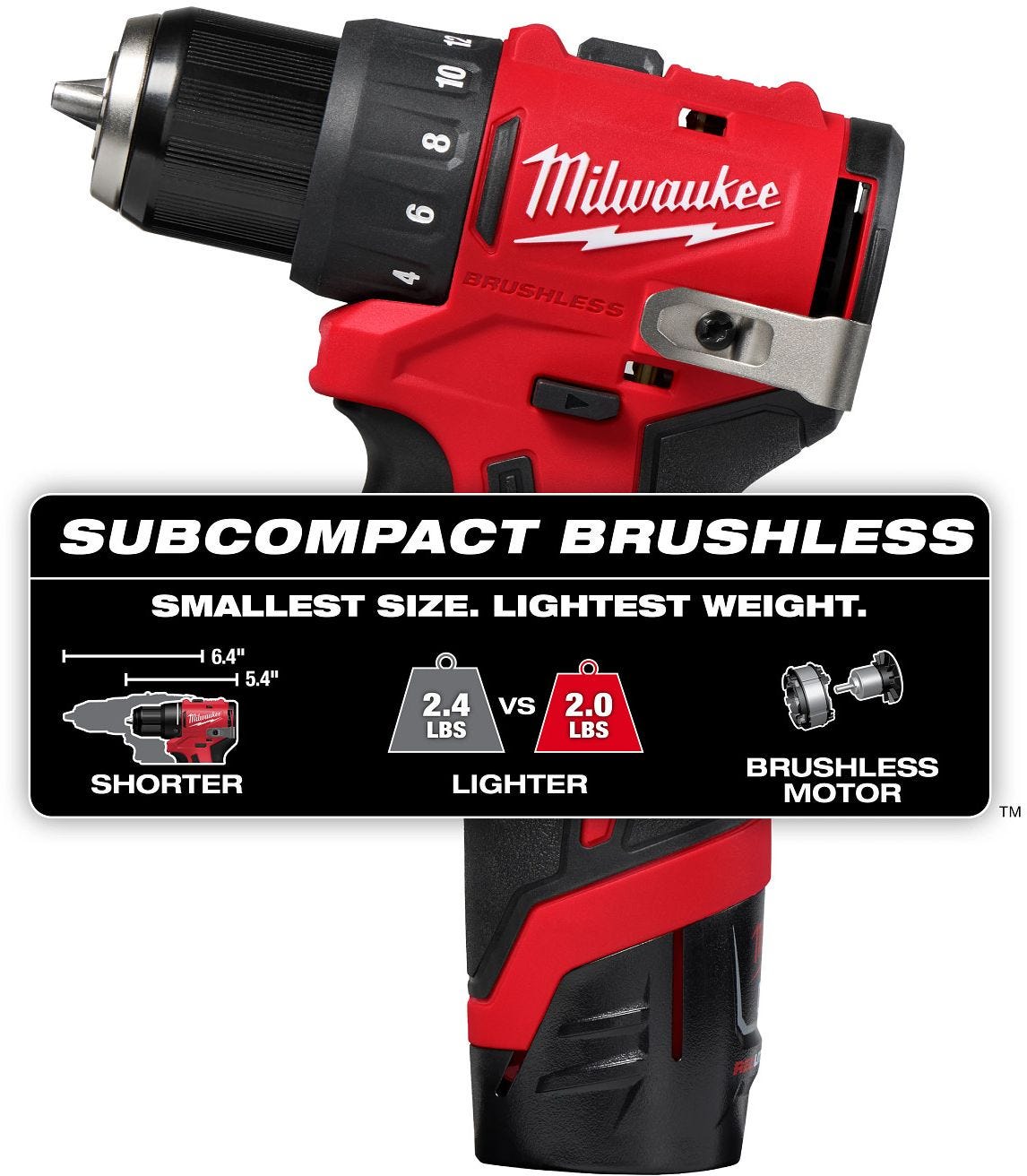 Milwaukee 3401-22 M12 Subcompact Brushless 3/8" Drill/Driver 2.0Ah Kit