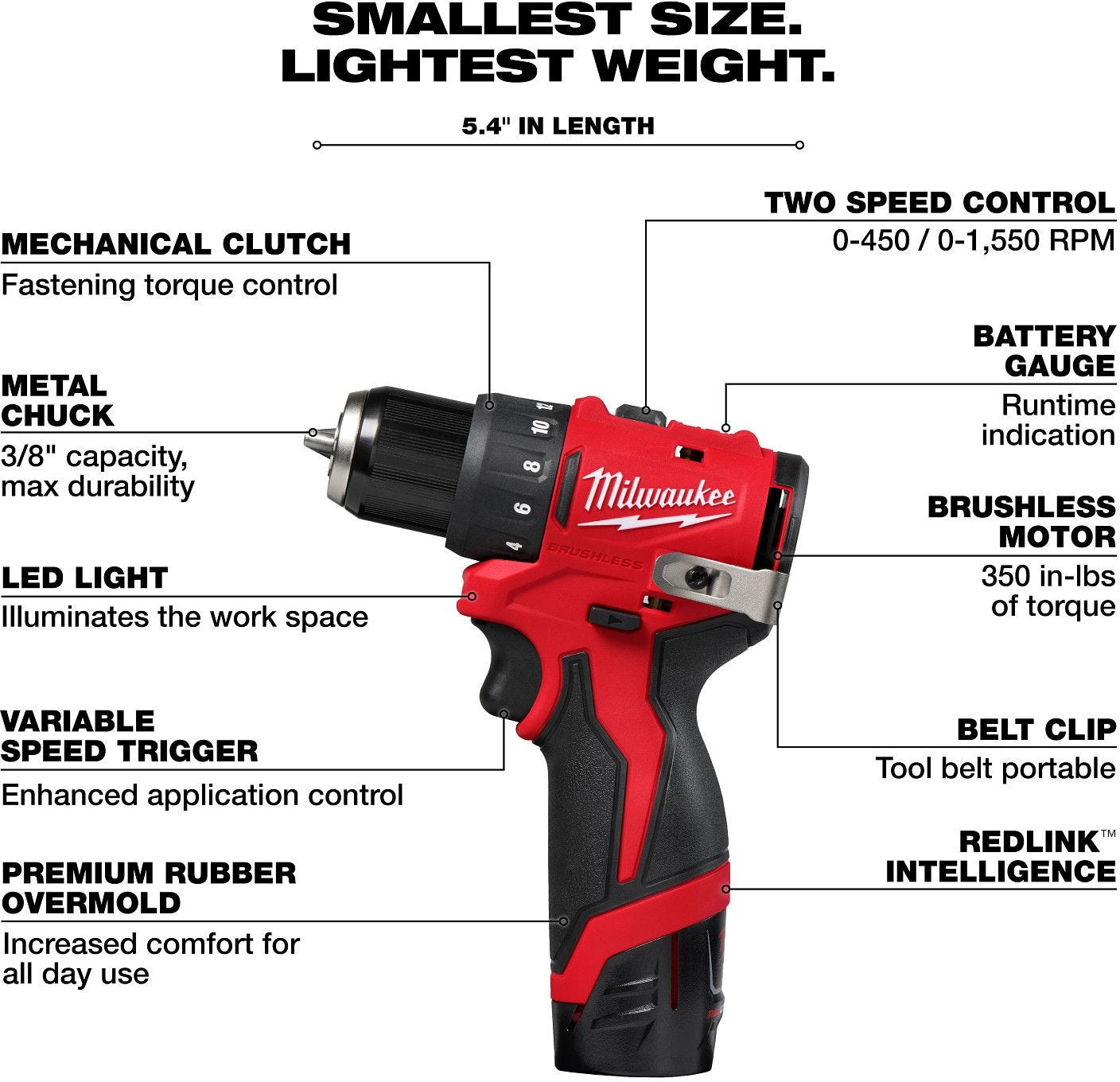 Milwaukee 3401-22 M12 Subcompact Brushless 3/8" Drill/Driver 2.0Ah Kit