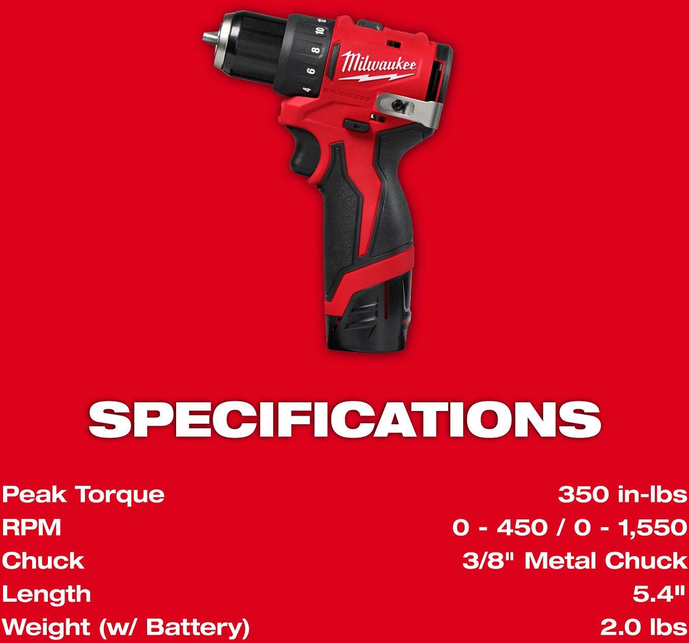 Milwaukee 3401-22 M12 Subcompact Brushless 3/8" Drill/Driver 2.0Ah Kit