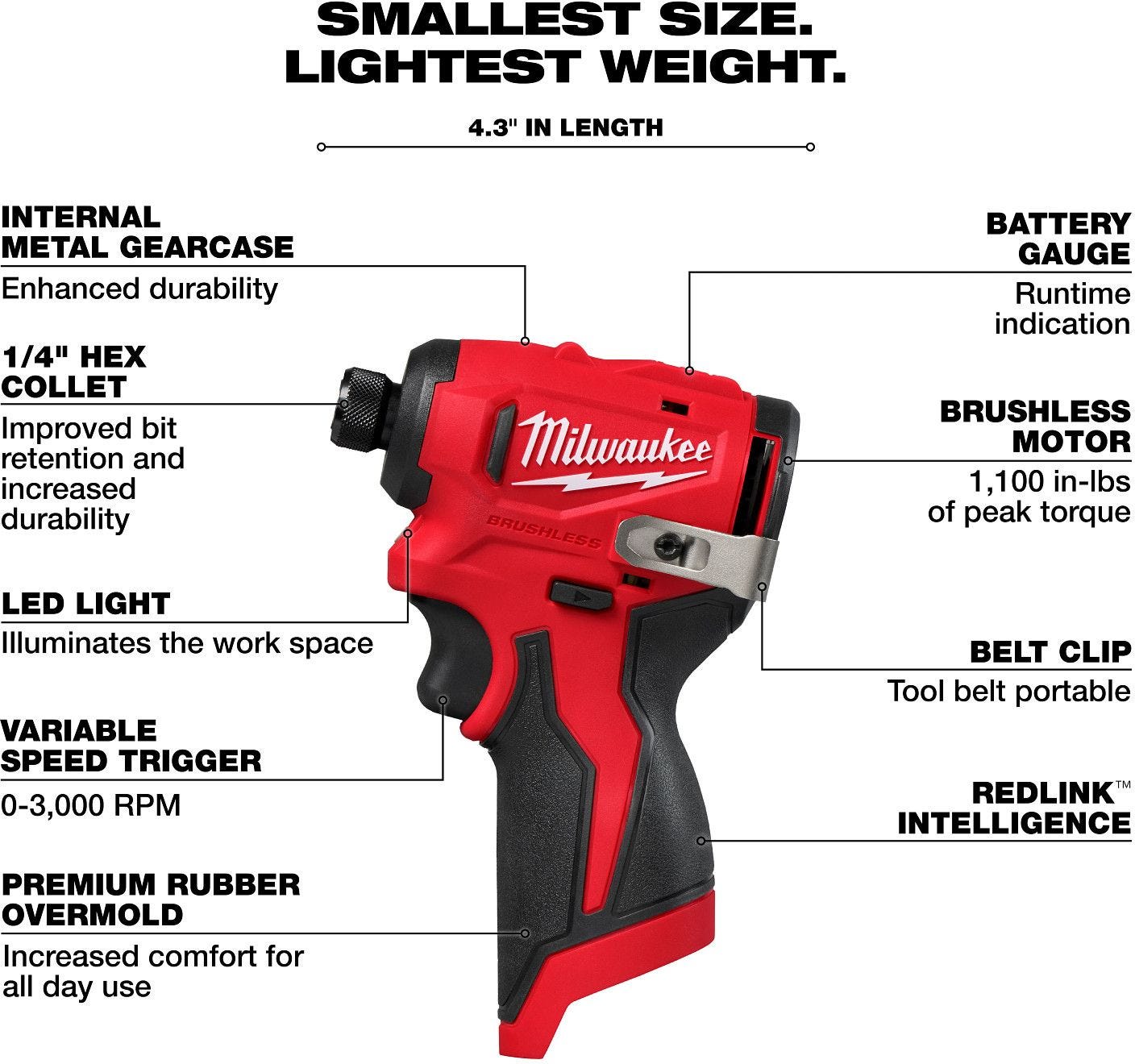 Milwaukee 3450-20 M12 Subcompact Brushless 1/4" Hex Impact Driver, Tool Only