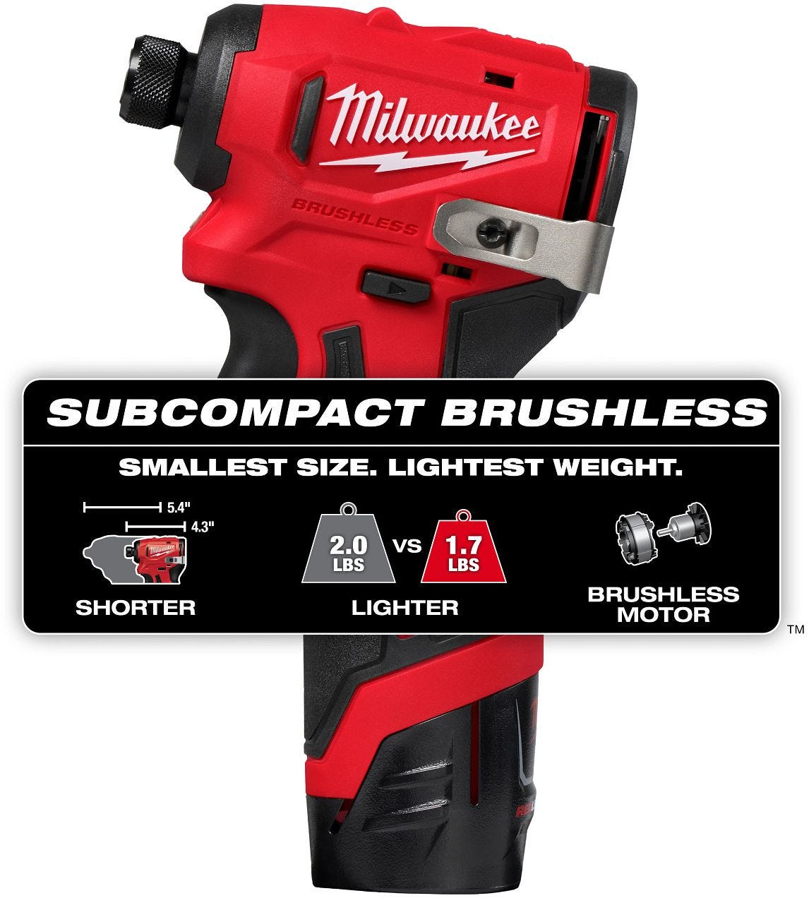 Milwaukee 3450-22 M12 Subcompact Brushless 1/4" Hex Impact Driver 2.0Ah Kit