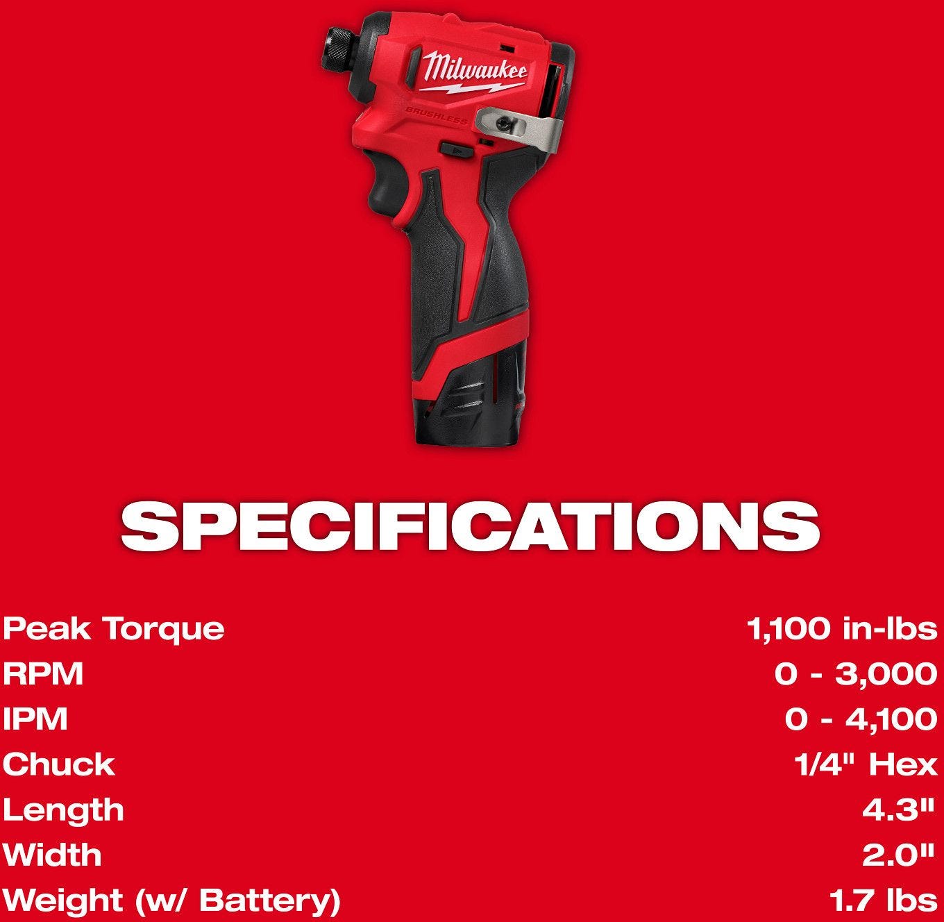Milwaukee 3450-22 M12 Subcompact Brushless 1/4" Hex Impact Driver 2.0Ah Kit