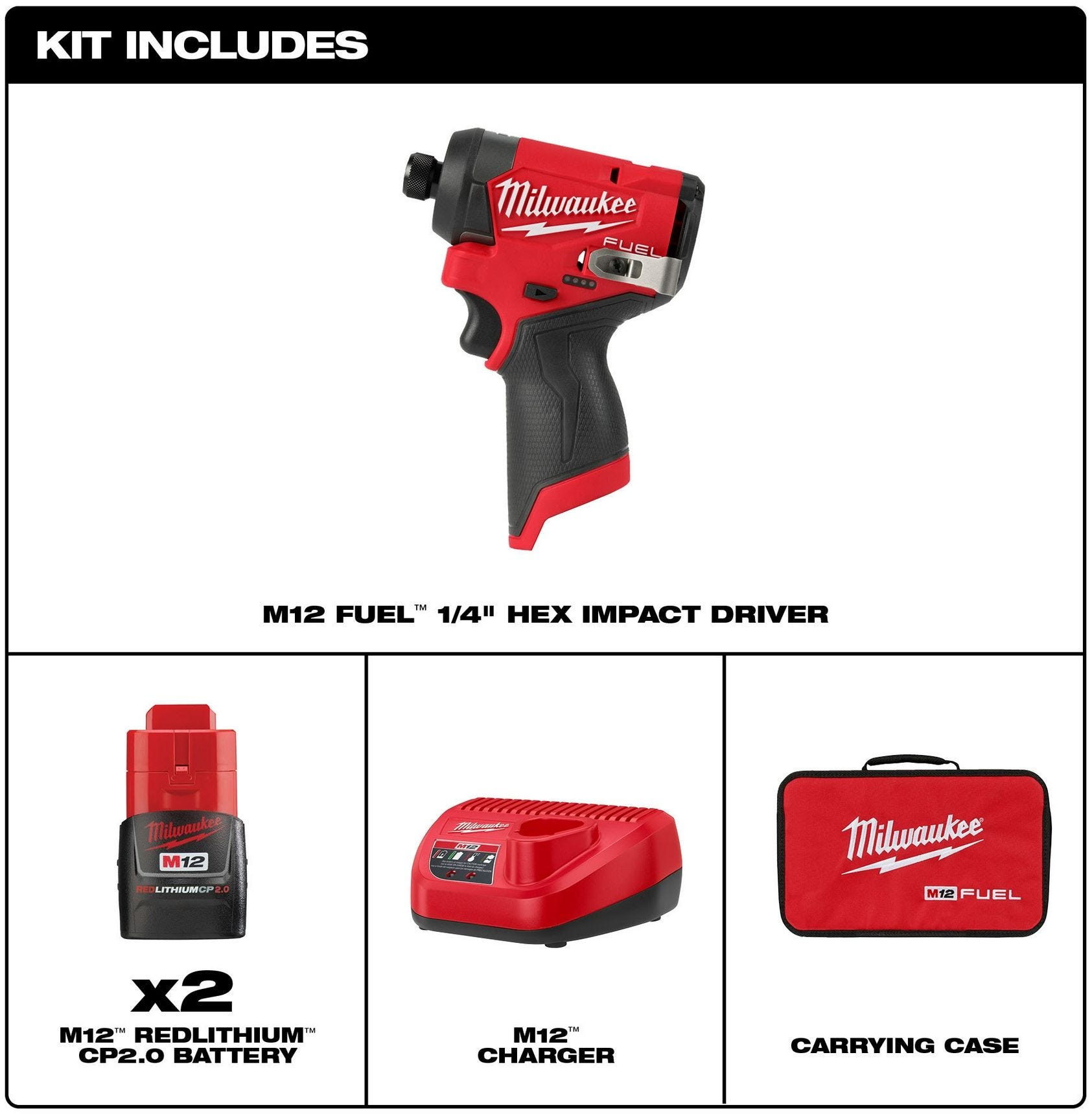Milwaukee 3453-22 M12 FUEL 1/4-in. Hex Impact Driver Kit