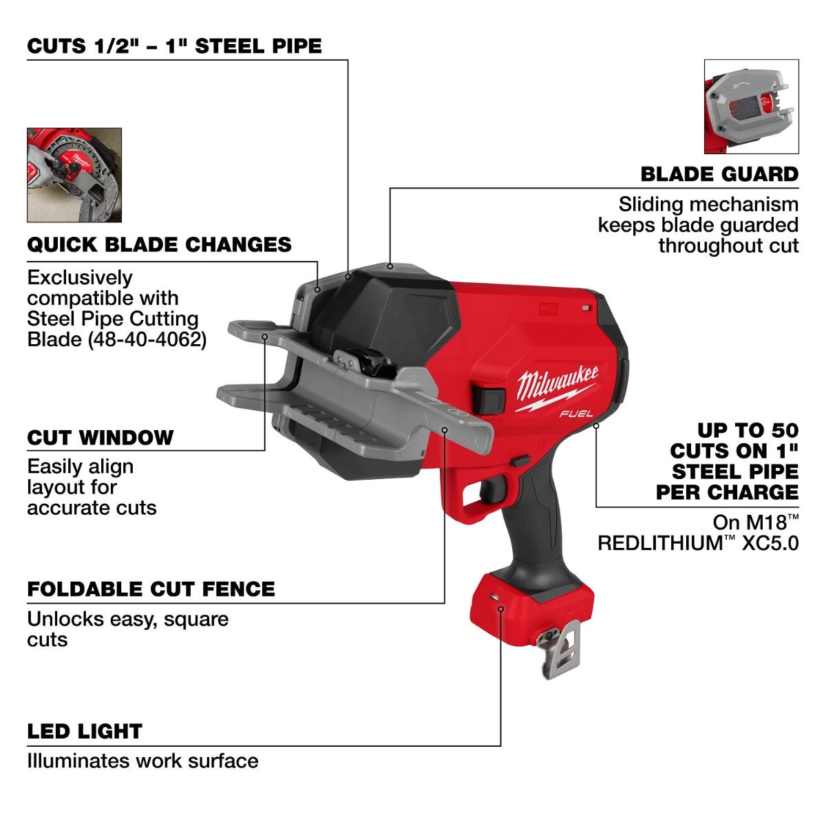 Milwaukee 3469-20 M18 FUEL Steel Pipe Cutter (Max 1-5/16-in. OD), Tool Only