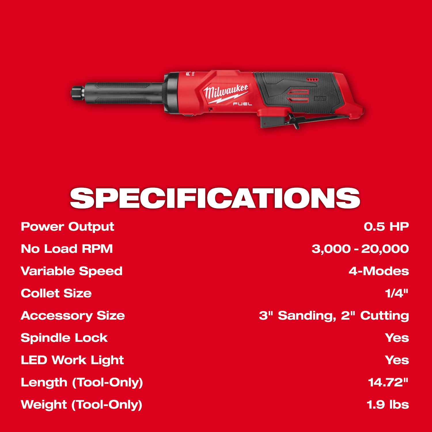 Milwaukee M12 FUEL 1/4-in. Extended Die Grinder (3487-20)