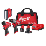 Milwaukee 3497-22 M12 FUEL 1/2-in. Drill Driver and 1/4-in. Hex Impact Driver with ROVER 700-Lumen Flood Light 2.0Ah / 4.0Ah Combo Kit