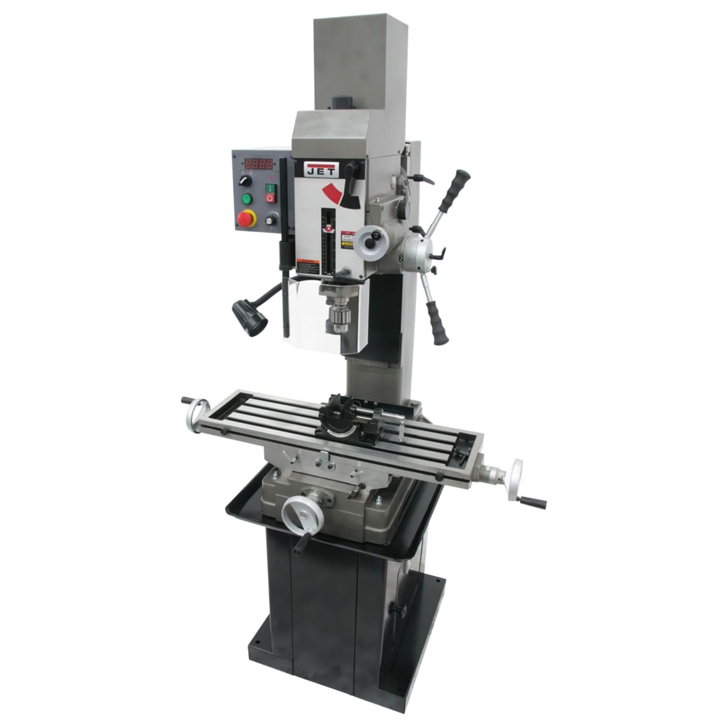 JET 351157 JMD-45VSPFT Variable Speed Geared Head Square Column Mill/Drill with Power Downfeed & Newall DP700 2-Axis DRO & X-Axis Powerfeed