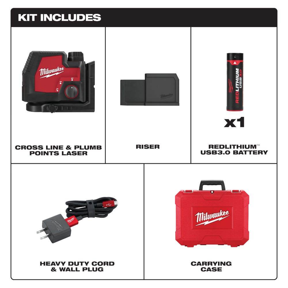 Milwaukee 3522-21 USB Rechargeable Green Cross Line & Plumb Points Laser
