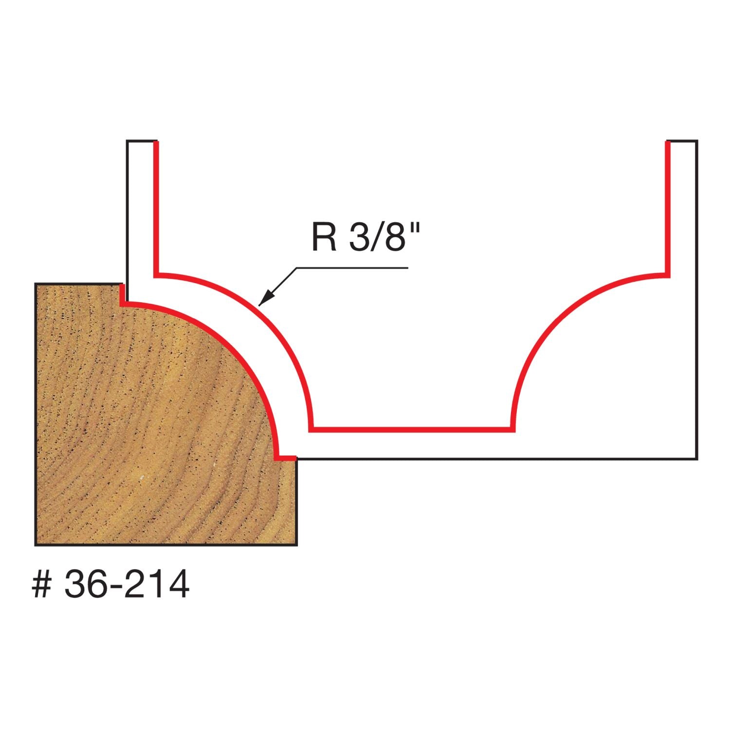 Freud 36-214 3/8" Radius Beading Router Bit with Steel Pilot with 1/4" Shank - D1-1/4, B3/8, h45/64, R3/8, A1/4, H2