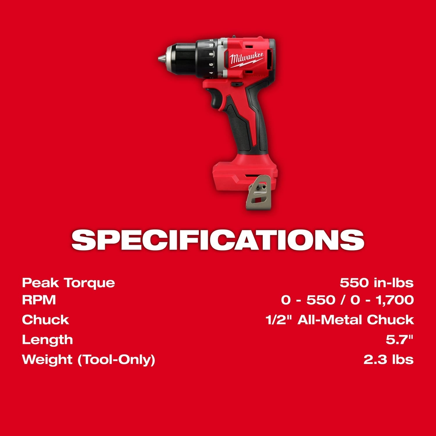 Milwaukee 3601-20 M18 Compact Brushless 1/2" Drill Driver (Bare Tool)
